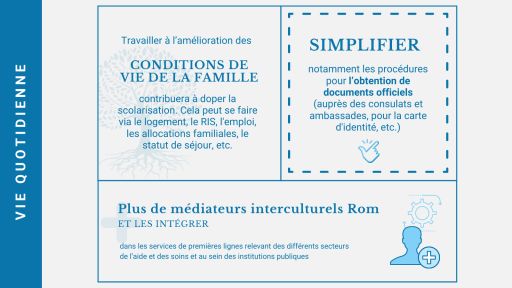 Améliorer les conditions de vie des familles Rom, simplifier les procédures administratives, et intégrer un plus grand nombre de médiateurs interculturels